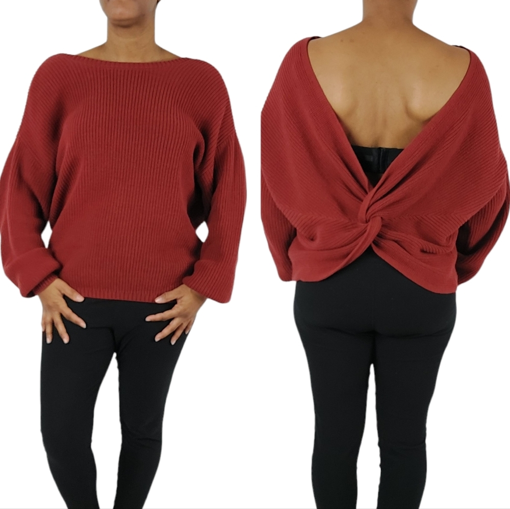 Eloquii Elements Twist Back Maroon Sweater